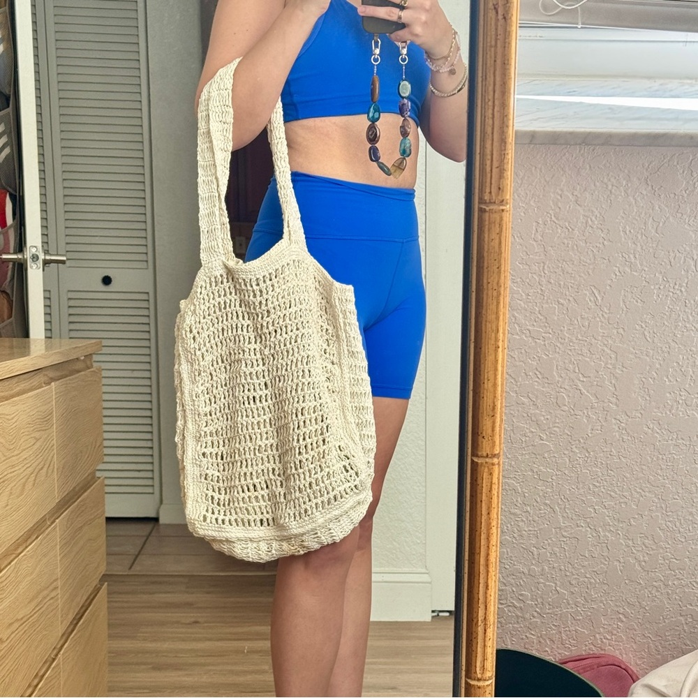 Abercrombie Cream Crochet Market Tote Bag -Versatile Everyday Large Shoulder Bag